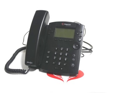 Polycom VVX 300 Black Desktop Business Phone Working w Cords 