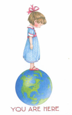 YOU ARE HERE Earth Globe-Handcrafted Fridge Magnet-w/Mary Engelbreit art