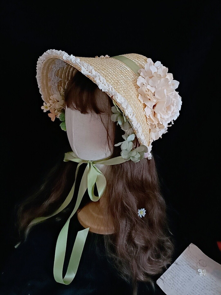 Regency Women Floral Bonnet Hat Victorian Lady Poke Boonet Tea
