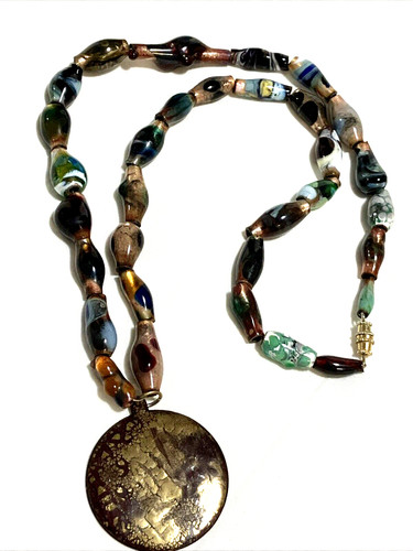 VTG Italy Venetian Murano CRystal Art Glass Handprint BLown GLass Bead Necklace