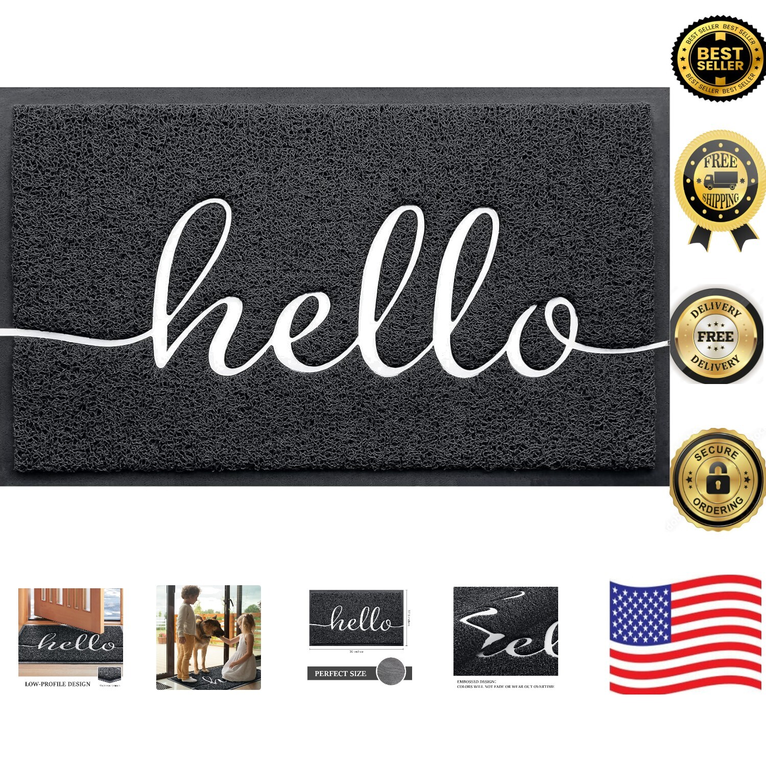 Efficient Dirt-Trapping Mat | Stylish 'Hello' Design, Easy to Maintain, Secure