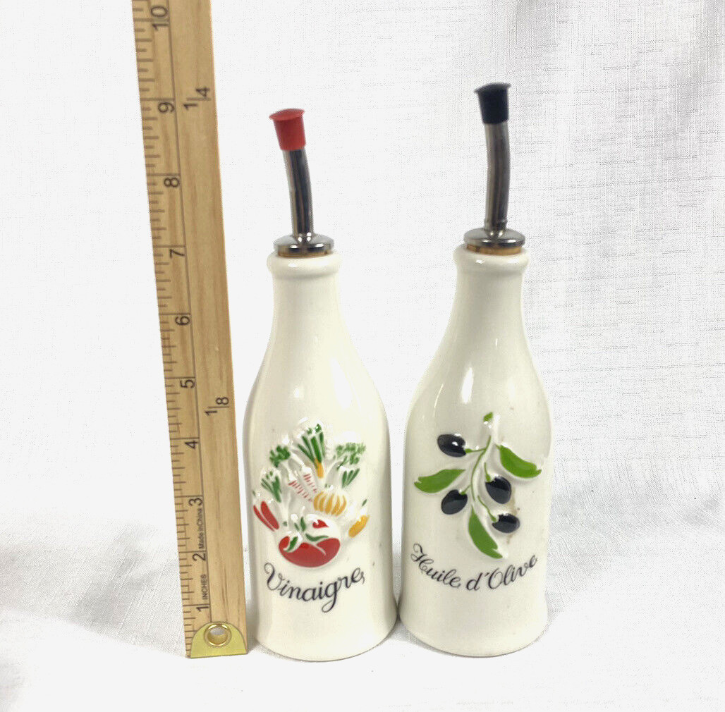 Revol Olive Oil And Vinegar Bottle Set with Spouts & Lids White Porcelain France