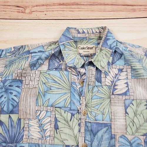 VINTAGE Cooke Street Shirt Mens Medium Blue Green Inside Out Reversible Hawaiian - Picture 3 of 8