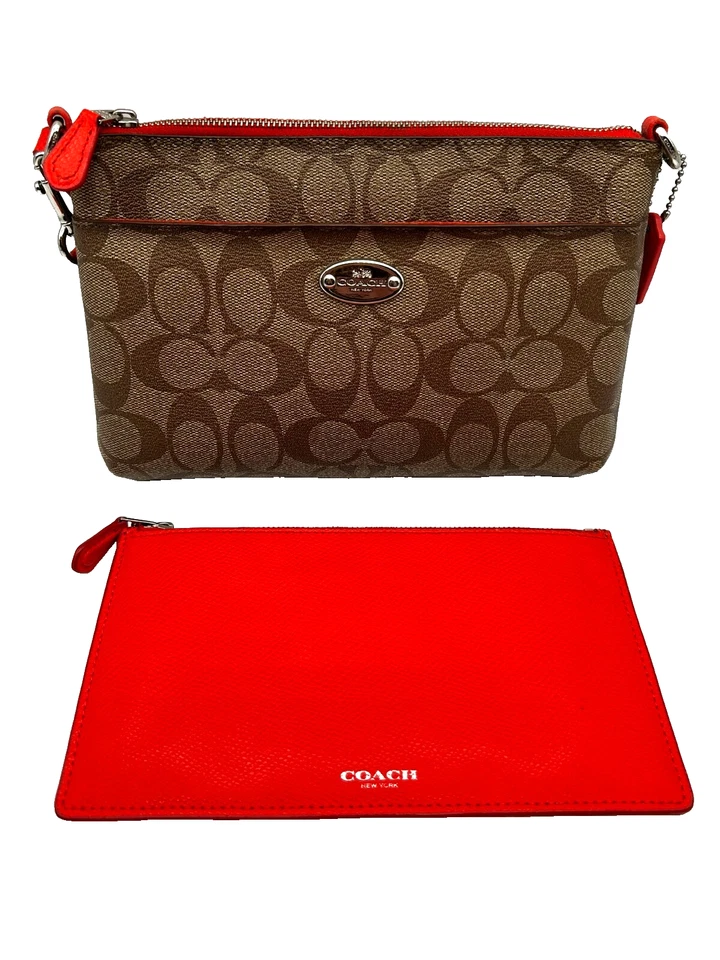 Muñequera Coach Signature Logo Pop Pouch naranja caqui para mujer Foto 2 de 4