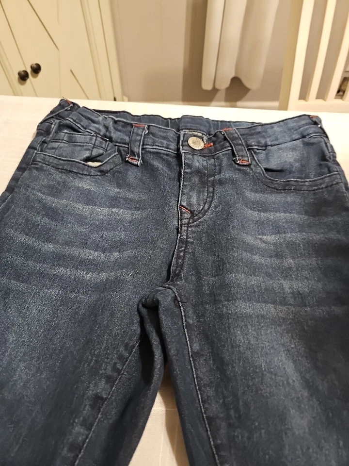True Religion Jeans Boys 12 Blue Relaxed Slim Leg Dark Wash Distressed - Image 2 of 4