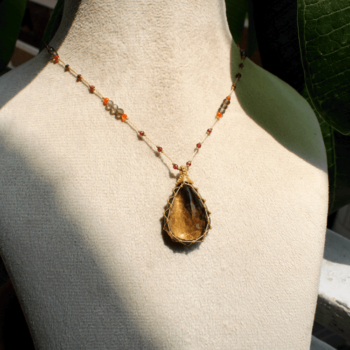 Collar de piedras preciosas con cuentas de micro macramé de cuarzo ahumado natural facetado hecho a mano - Imagen 10 de 12