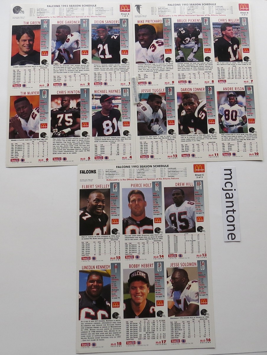 McDonald's 1993 NFL GAMEDAY TRADING CARDS Football 3 Sheet Set