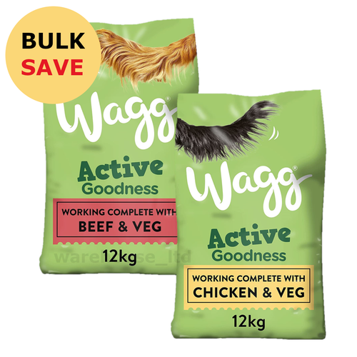 Dry Dog Food BULK SAVE Wagg Active Kibble Biscuits 12 kg Beef 12kg