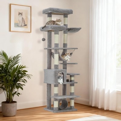 74'' Large Multi-Level  Cat Tree Tower with Scratching Post Condo Perches Hammock