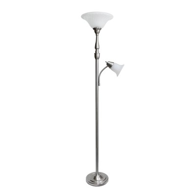 Designs LF2003BSN 2 Light Mother Daughter White Marble Glass Floor Lamp Brushed