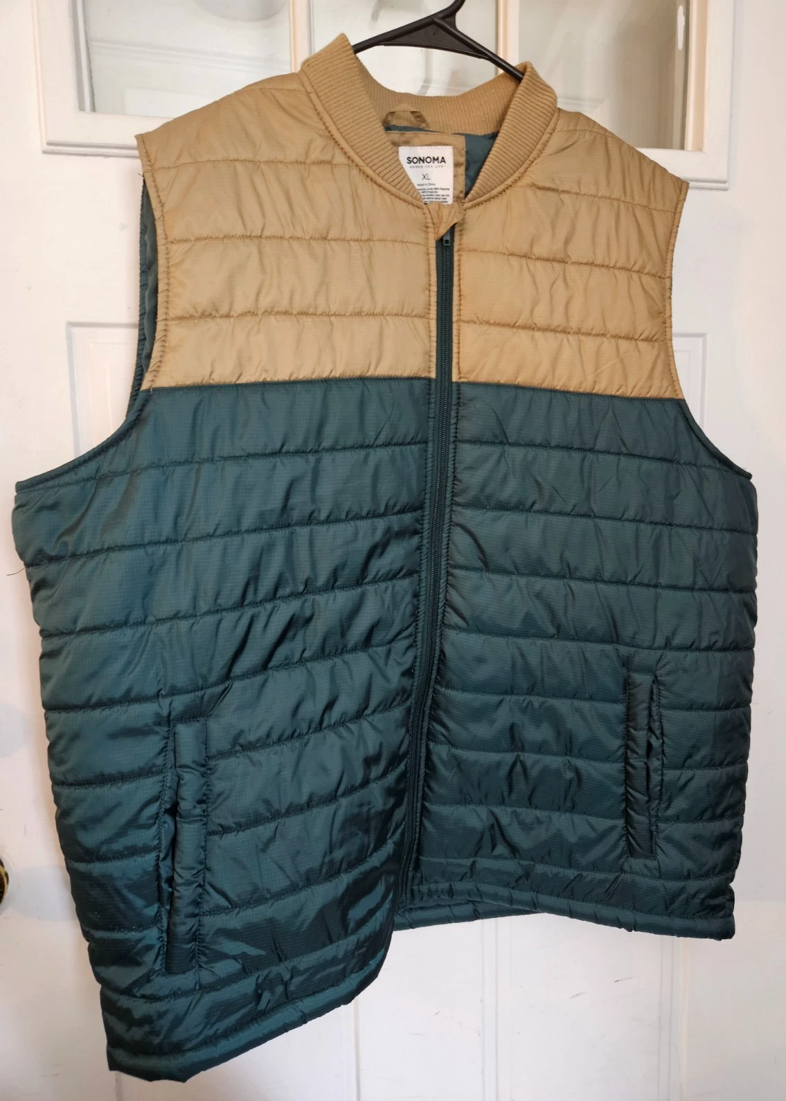 Mens Size XL Polyester Full Zip Vest/hunter Green &Brown By Sonoma