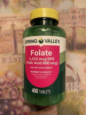 Spring Valley FOLIC ACID 800 mcg Supplement FOLATE 1333 mcg Pills 400 ct~08/2029