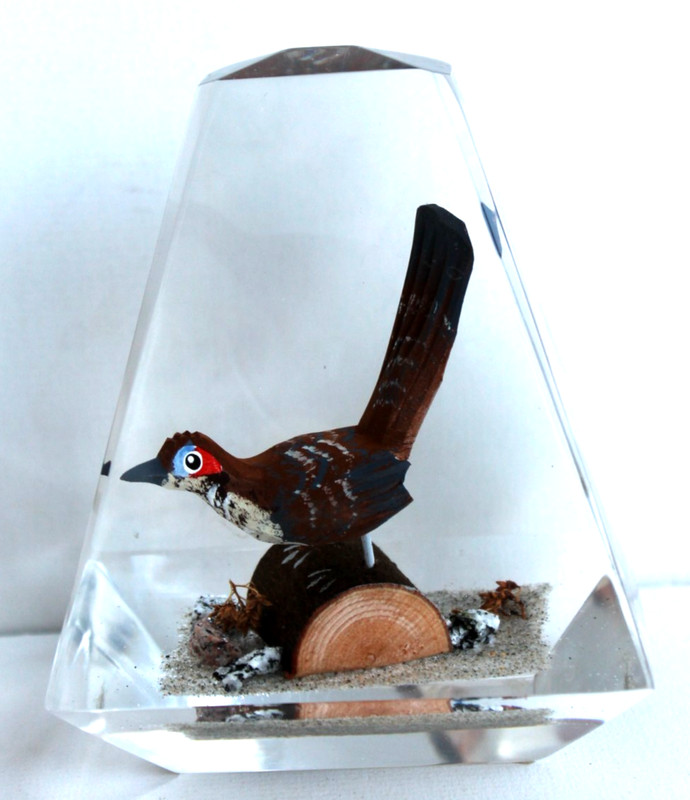 Vintage Hand Carved Painted Road Runner Lucite/acrylic Unique Canada Paperweight