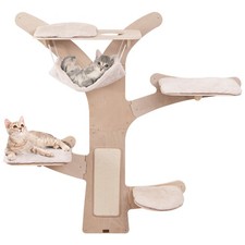 Wall-Mounted Cat Tower w/ Hammock 4 Platforms Sisal Scratching Mat for Indoor