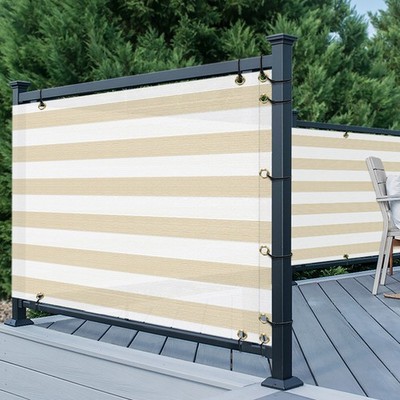 Beige w White Strip Deck Privacy Fence Screen 35'' Tall/ Custom Length
