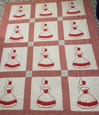 Vintage SunBonnet Girls Hand Embroidered Quilt