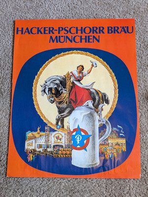 Vintage HACKER-PSCHORR BRAU MUNCHEN advertising Display 28'' x 22'' beer poster