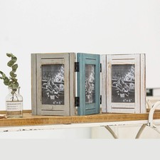 Rustic Picture Frame 3 Folding 5X7 Triple Hinged Photo Frame Collage for Home...