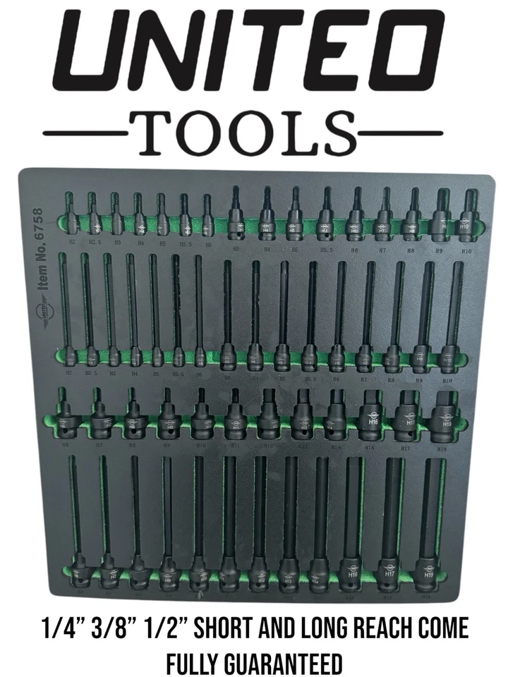 United Tools 56 INDUSTRIAL IMPACT HEX BIT SOCKET SET H2 - H19 1/4" 3/8" 1/2"dr - Image 4 of 4