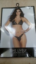 Ann Summers The Lively Black Sheer Lace Crotchless Set, Size Medium