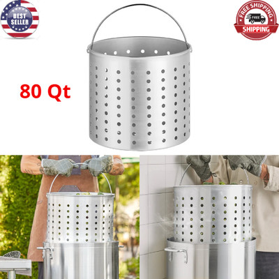 80 Qt. Aluminum Stock Pot Perforated Steamer Basket with Handle Footed Base