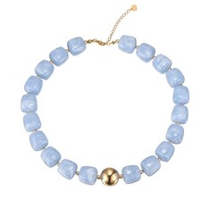 Colorful Resin Chunky Beaded Necklace for Women, Sky Blue 16-18"