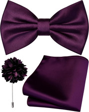 Solid Color Pre-Tied Bow Tie and Pocket Square Lapel Pin Set for Men