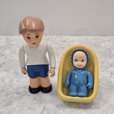 Vintage Little Tikes Dollhouse Blue Baby With Car Seat And Boy Son Figure 