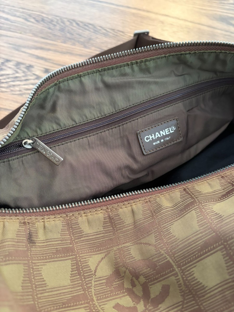 Vintage Chanel Chocolate Brown Travel Line Large Nylon Overnight
