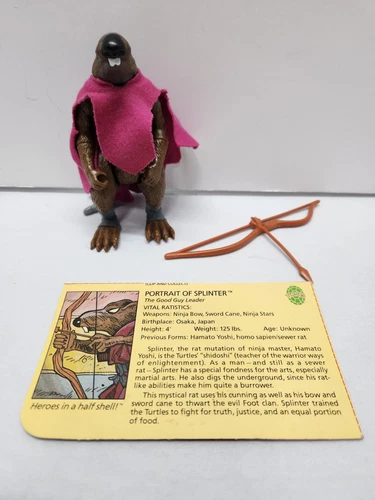 Soft Head Splinter Vintage 1988 Playmates TMNT  Ninja Turtles Cape Card Bow