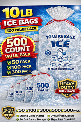 #ad #ad 10 LB Ice Bags Drawstring Heavy Duty Clear Plastic Bulk 50 100 300 500PACK $32.99
