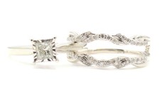 0.98 ctw Princess and Round Cut Diamond 10KT 14KT White Gold Wedding Ring Set