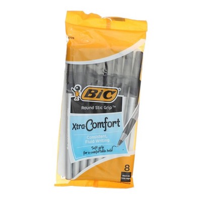 4 Pack BiC Round Stic Grip Xtra Comfort Ball Pen, Medium, Black 13728, 8 Ct