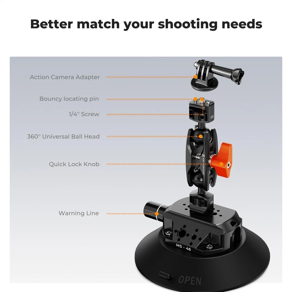 K&F Concept Saugnapf Kamerahalterung mit Magic Arm für Hero 13 12 DJI Insta360 - Bild 2 von 4