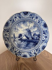 Delft Blue Teller – handbemalt – Windmühle am Kanal –Delfts Blauw Porzellan 26cm