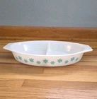 Pyrex Turquoise Teal Snowflake Divided Casserole Oval Vintage No Lid 1.5 Quart