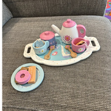 Kids Pretend Play Tea Set w/ Teapot Cups Tray Plate Play Food Pieces Pink/Blue
