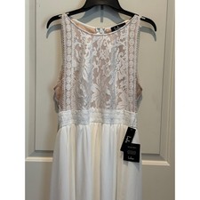 Lulus White Lace High Neck Sleeveless Maxi Dress XL Bridal Formal Wedding  flaw