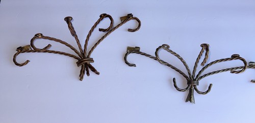 2 Vintage Twisted Rope Wall Shelf Brackets - Hollywood Regency Style - Gold