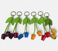 Leather Tulip Key Chain Purse Charm Bag-Choice of Red, Pink or Yellow