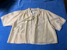 Vintage Women's Yellow Bed Jacket Lace Trim Embroidered Cutwork Ribbon Tie