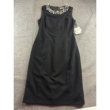 Calvin Klein Pearl Embellished Neckline Tank Sheath Dress Black Womens 4 SEE