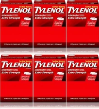6 PACK Tylenol Extra Strength Caplet Refills 50 Pouches of 2 Caplets Total-600CT