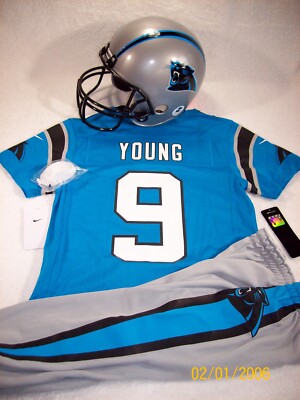 NWT NIKE YOUTH BOYS SMALL CAROLINA PANTHERS #1 YOUNG FOOTBALL JERSEY UNIFORM BLU