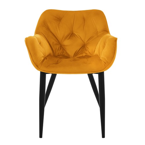 6x Sillas de terciopelo grueso amarillo mostaza asiento ergonómico para cocina - Imagen 2 de 6