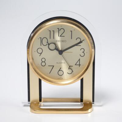 Seiko Vtg Brass Acrylic Quartz Bedside Table Desk Mantel Alarm