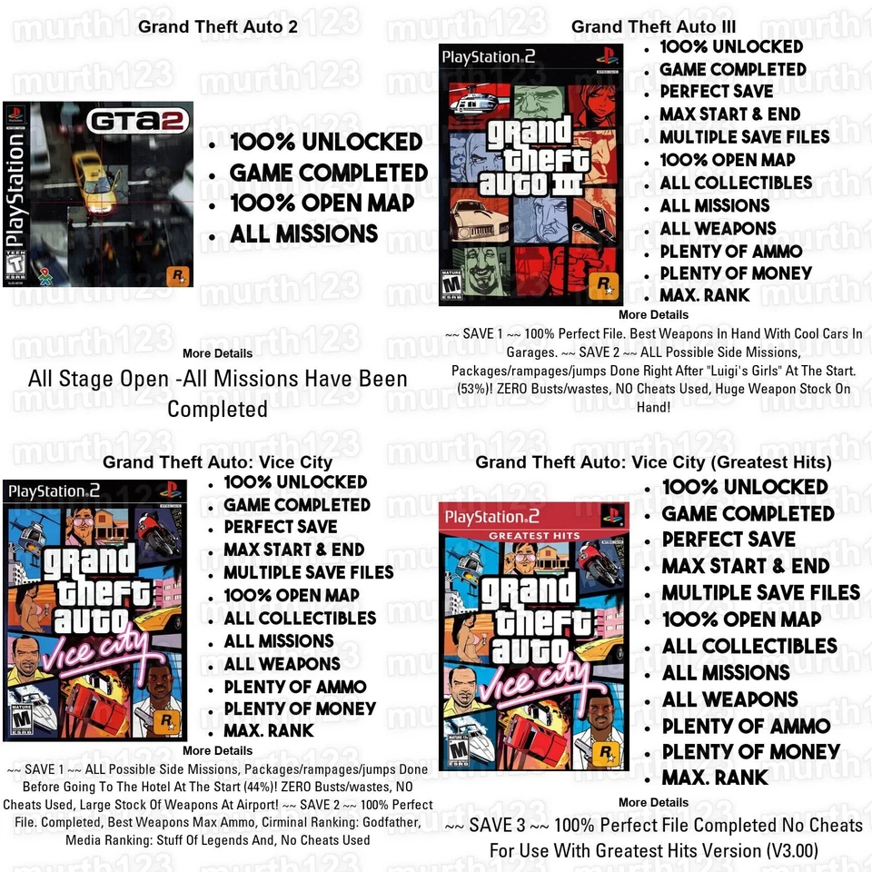 GRAND THEFT AUTO PS2 PS3 MEMORY CARD SAVES Vice City San Andreas Liberty Stories - Image 3 of 4