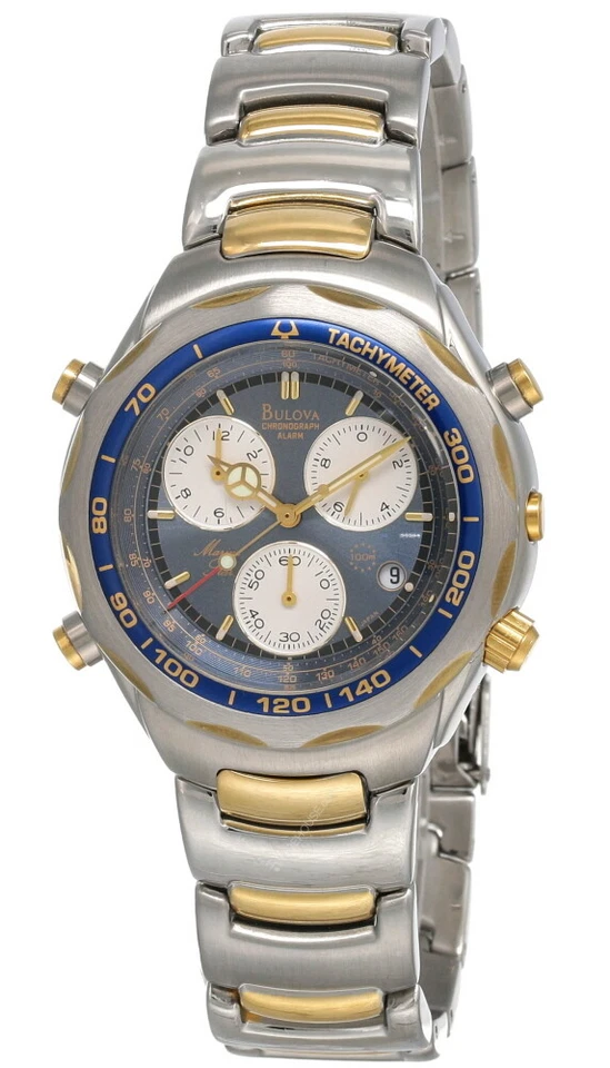 Bulova Alarm Chrono Blue Dial 2-Tone SS Men's Watch 70030 -Store Display