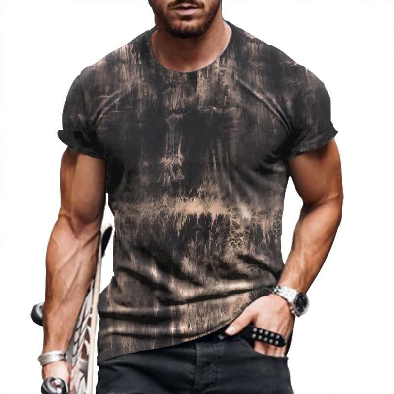 T-Shirt Men‘s Fashion Distressed Black Gray Short Sleeve Casual Vintage T Shirt