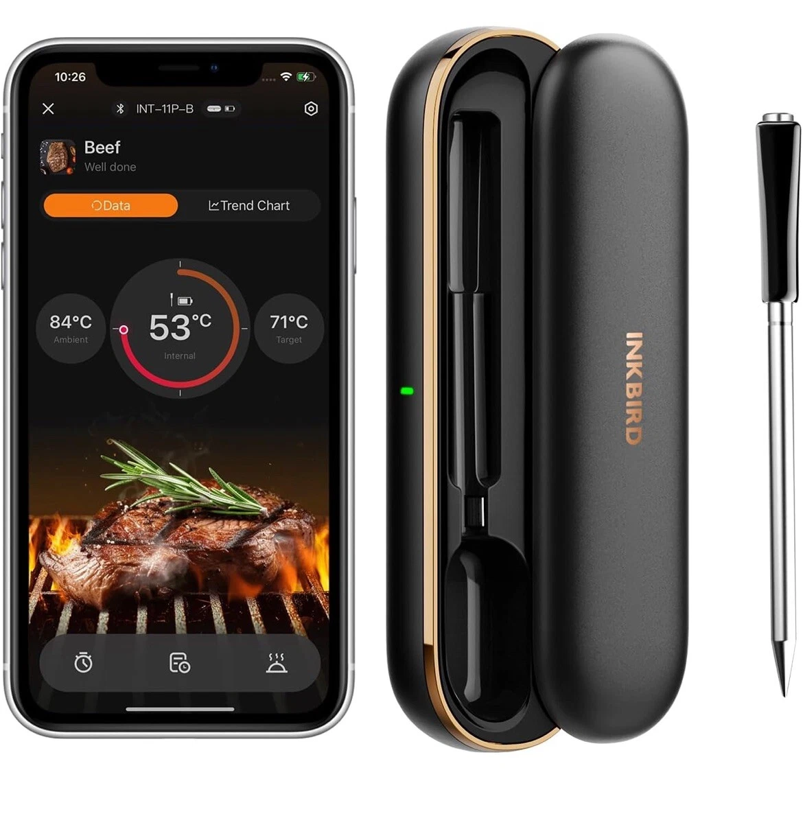 INKBIRD INT-11P-B Wireless Meat Thermometer 91m/300ft Range, Bluetooth Meat for